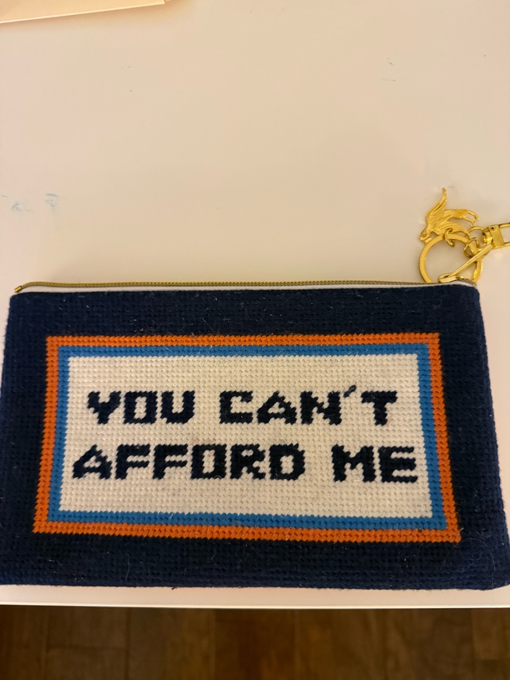 Navy 'You Can't Afford Me' Needlepoint Zip Pouch